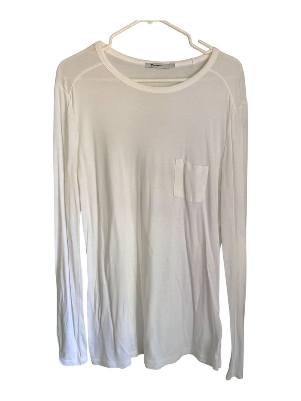 T By Alexander Wang Womens White Long Sleeve Pocket Jersey Top Size M